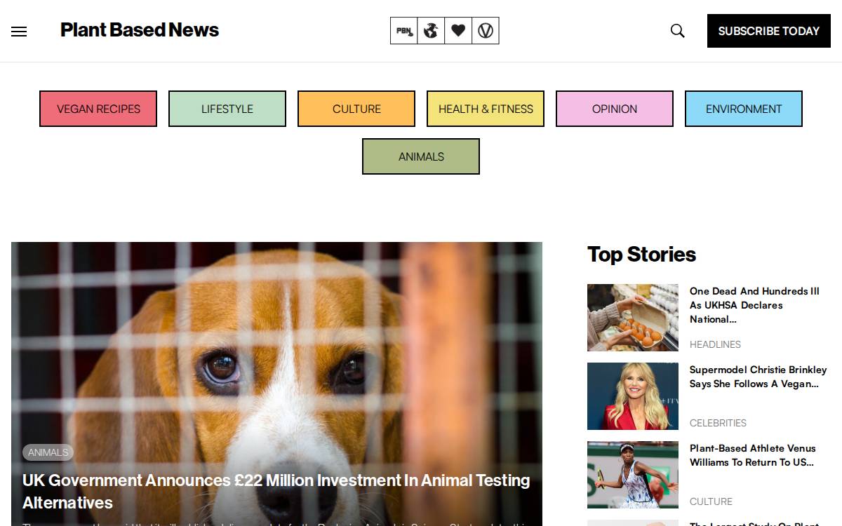 Plant Based News website preview