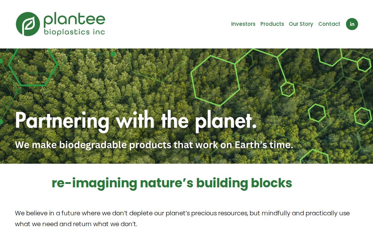 Plantee Bioplastics Inc. website preview
