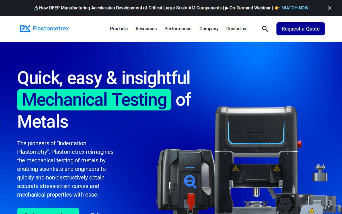 Plastometrex - company website preview