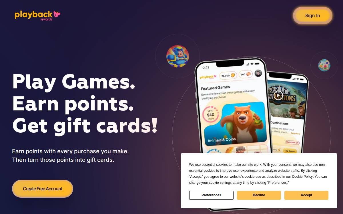 Playbackrewards website preview