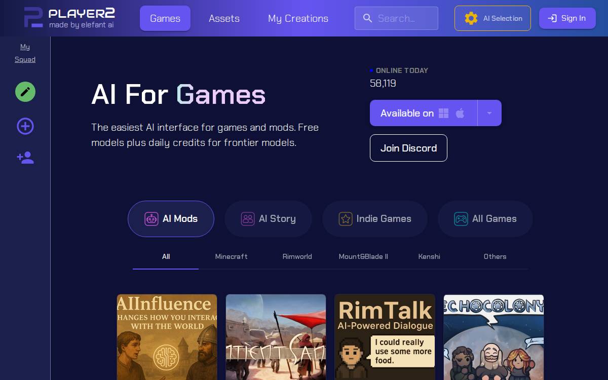 Player2 website preview