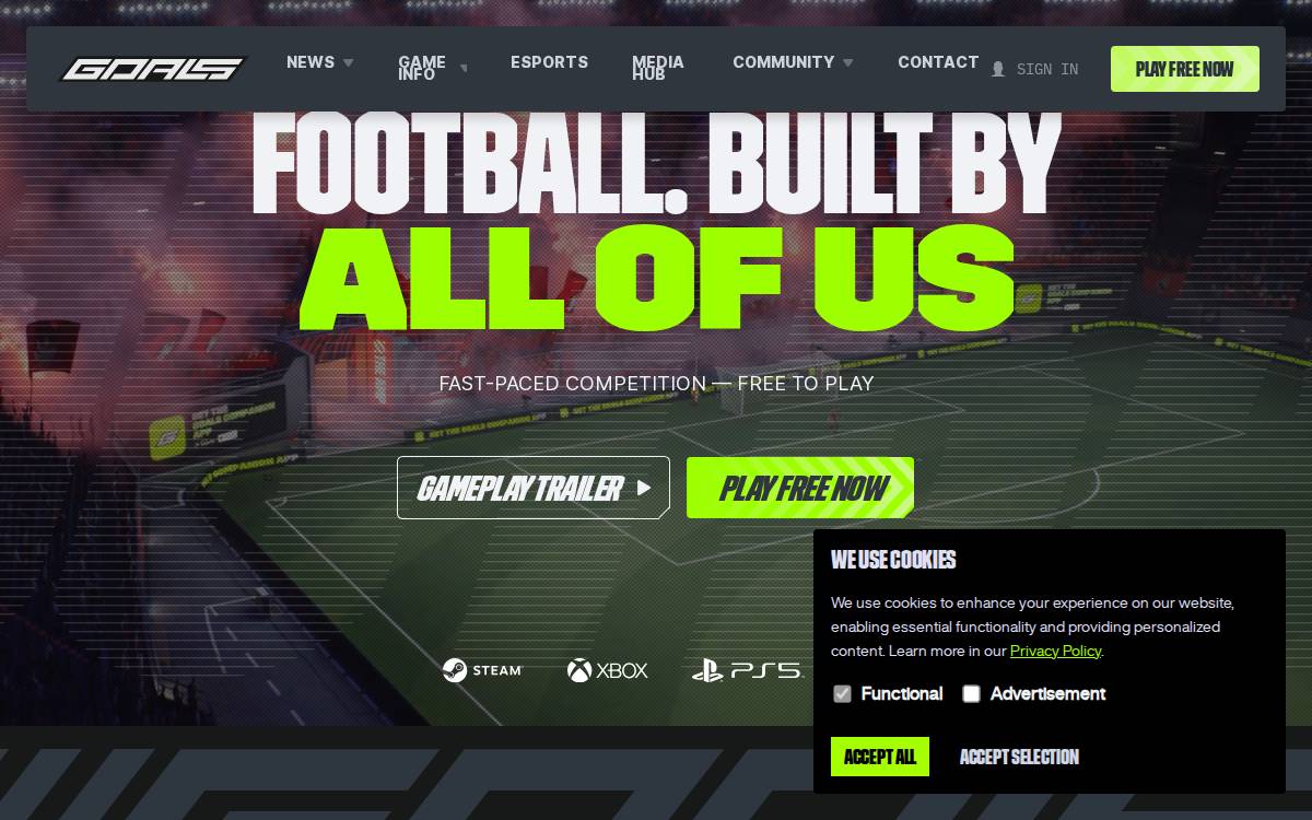 Playgoals website preview