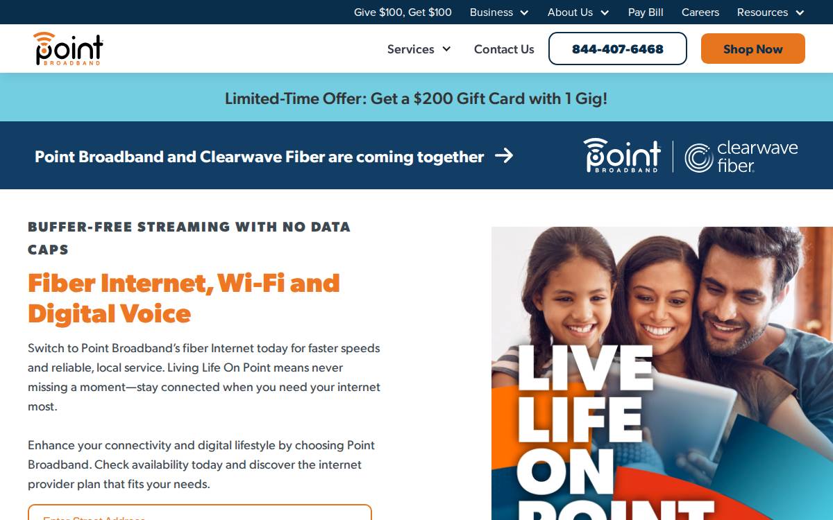 Point Broadband website preview