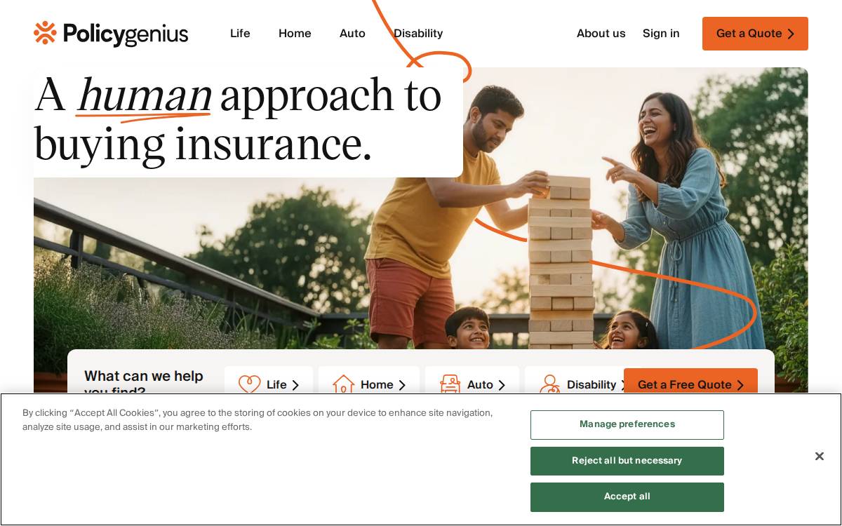 Policy Genius website preview