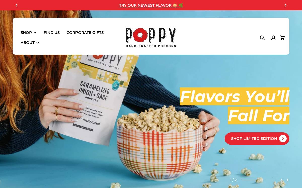 Poppy Handcrafted Popcorn website preview