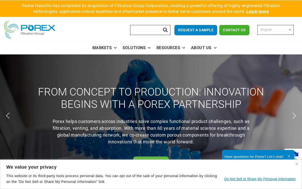 Porex website preview