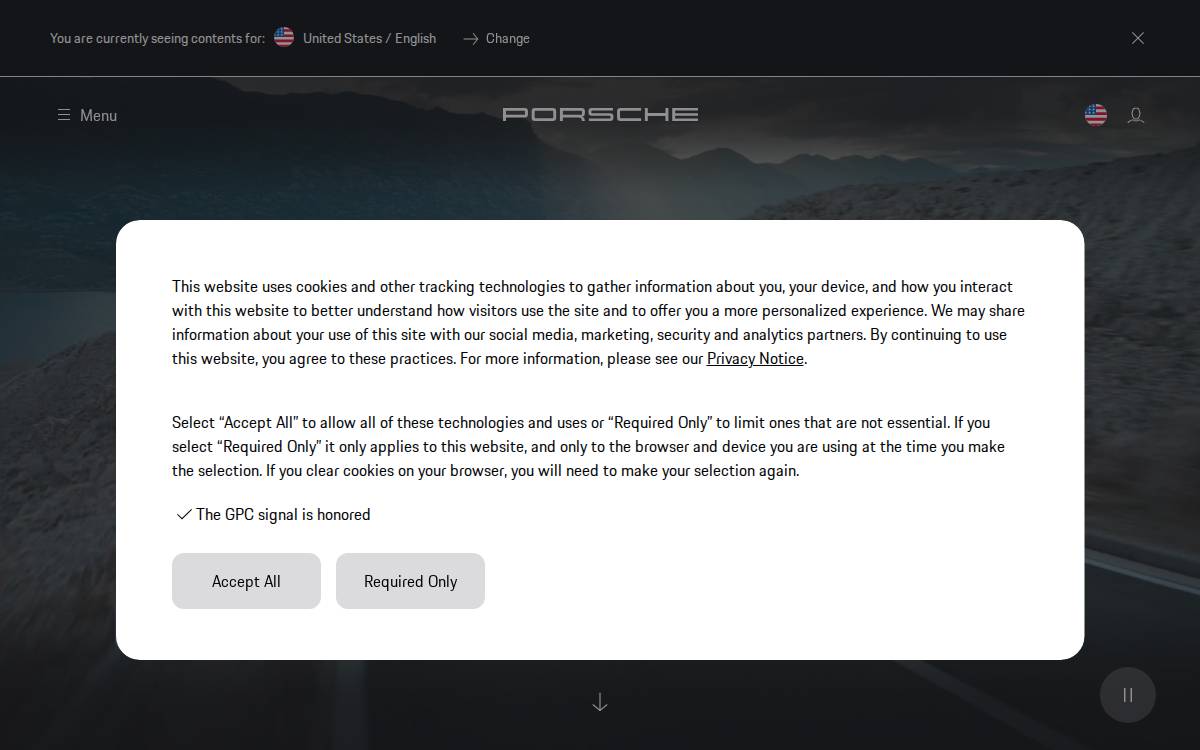 Porsche website preview