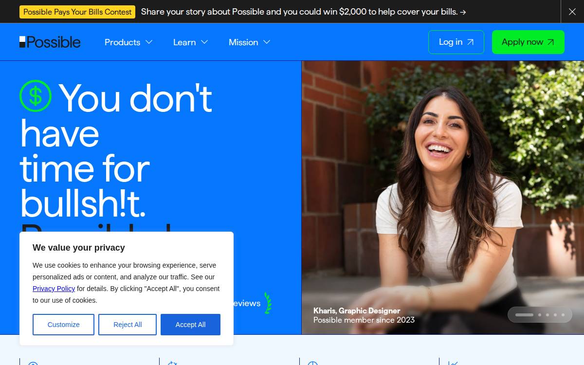 Possible Finance website preview