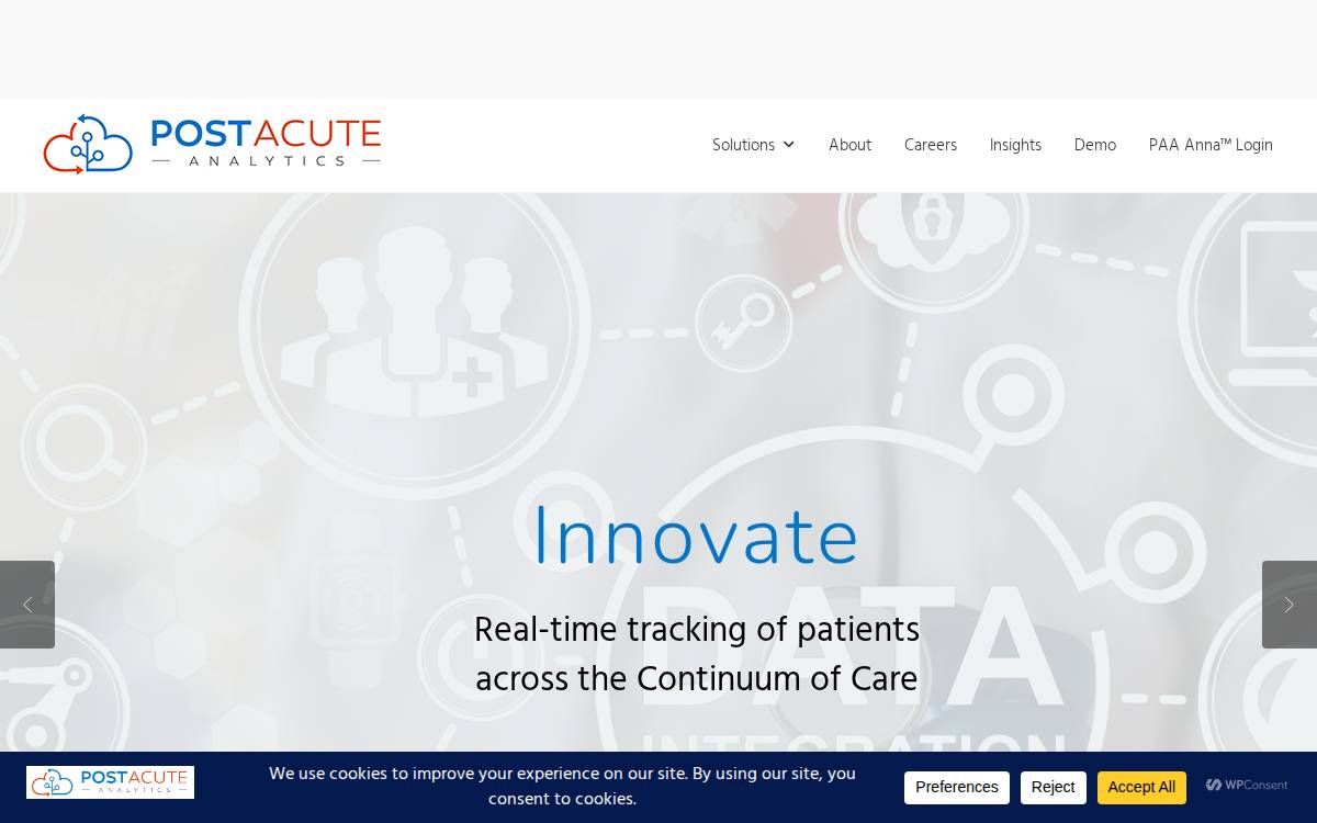 Post Acute Analytics website preview