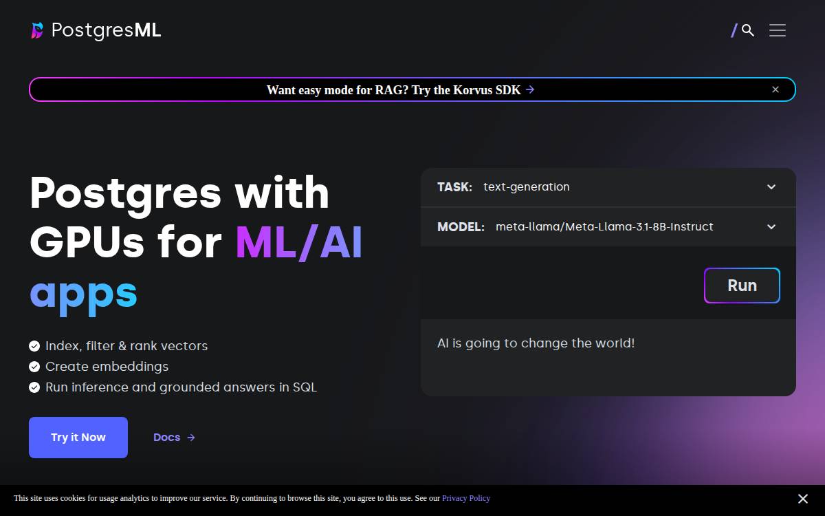 PostgresML website preview