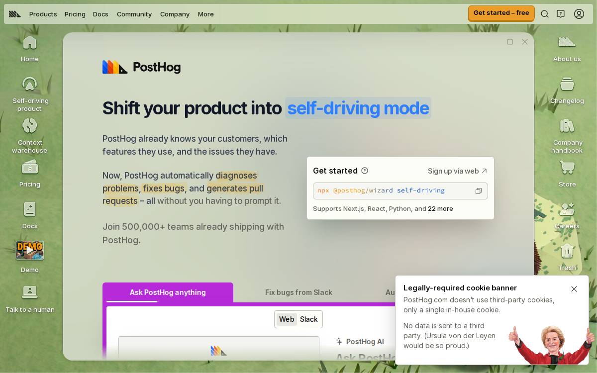 PostHog website preview