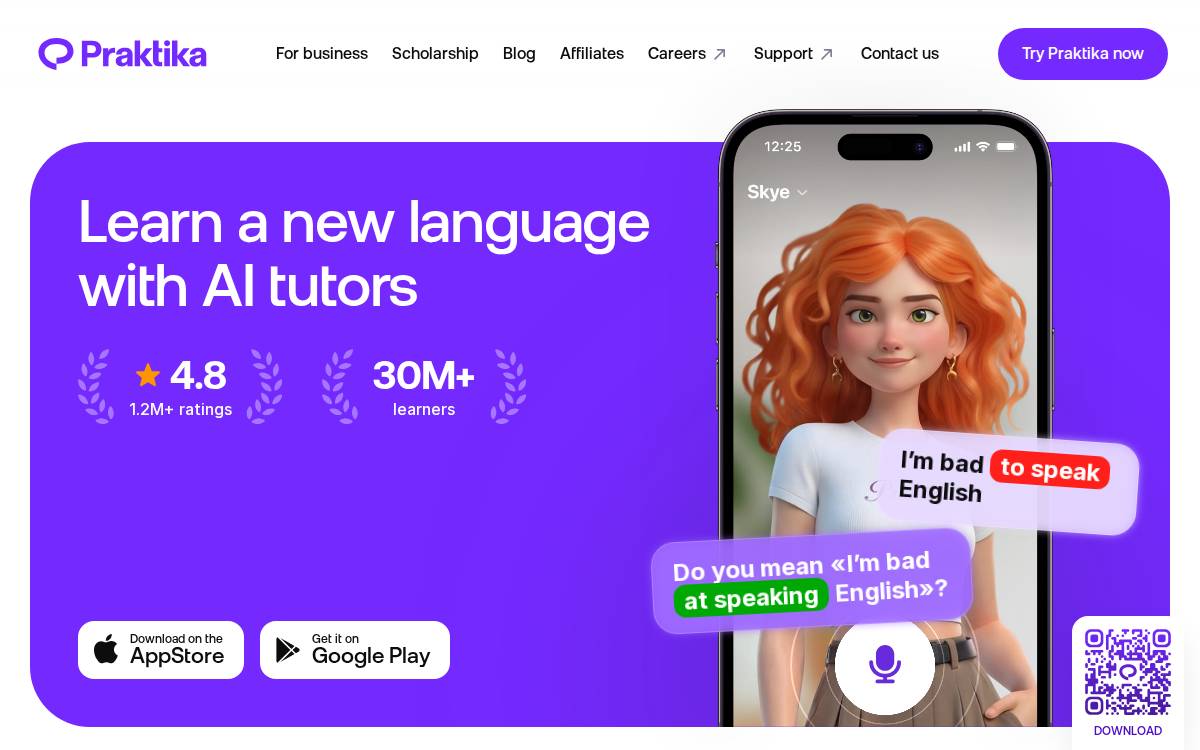 Praktika AI website preview