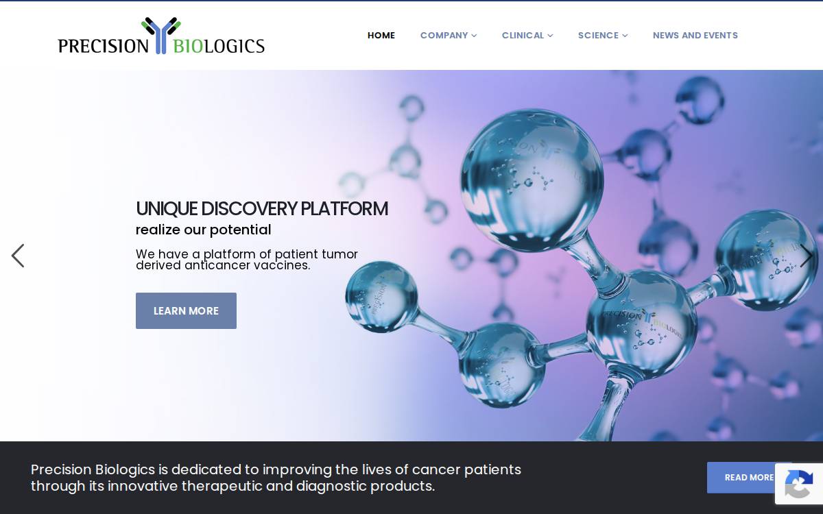Precision Biologics website preview