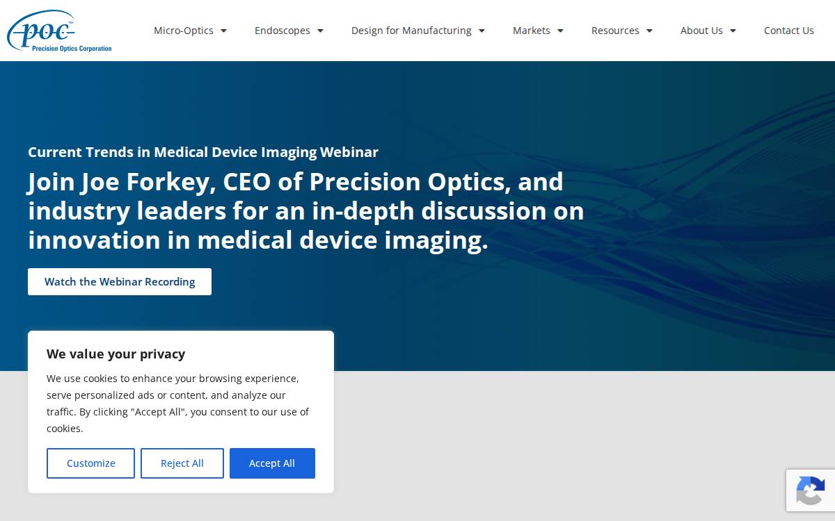 Precision Optics website preview