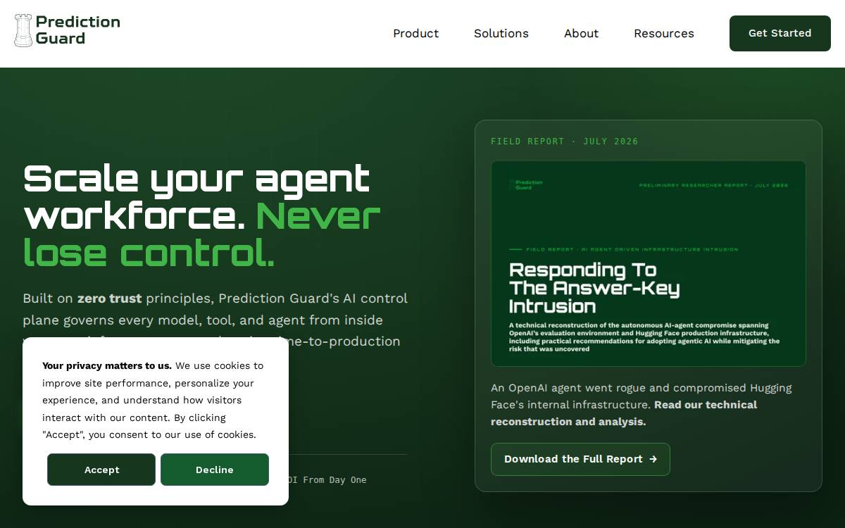 Prediction Guard website preview