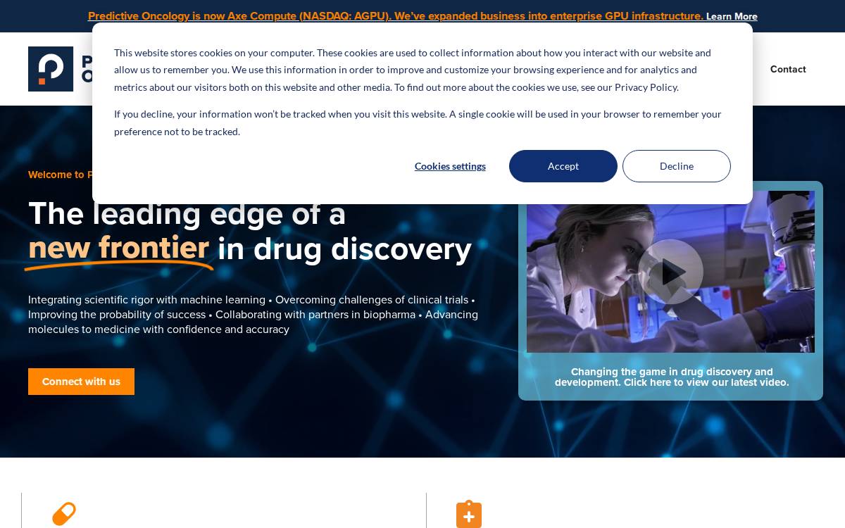 Predictive Oncology website preview