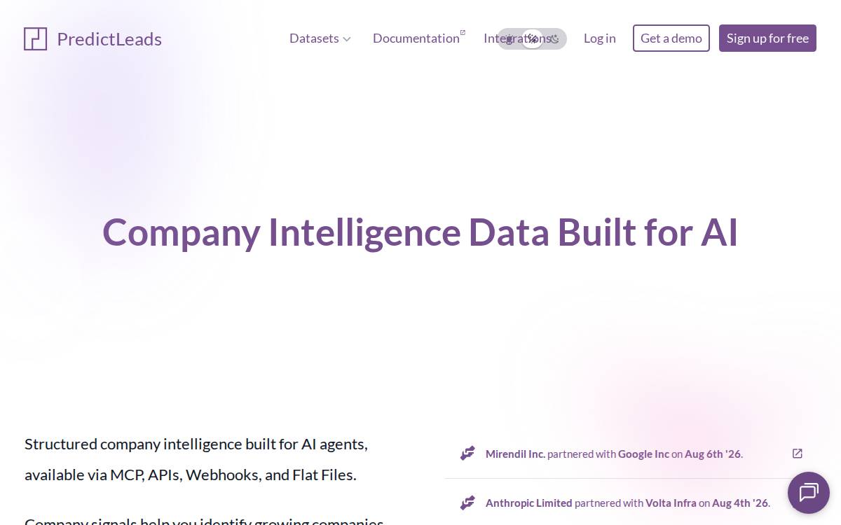 PredictLeads website preview