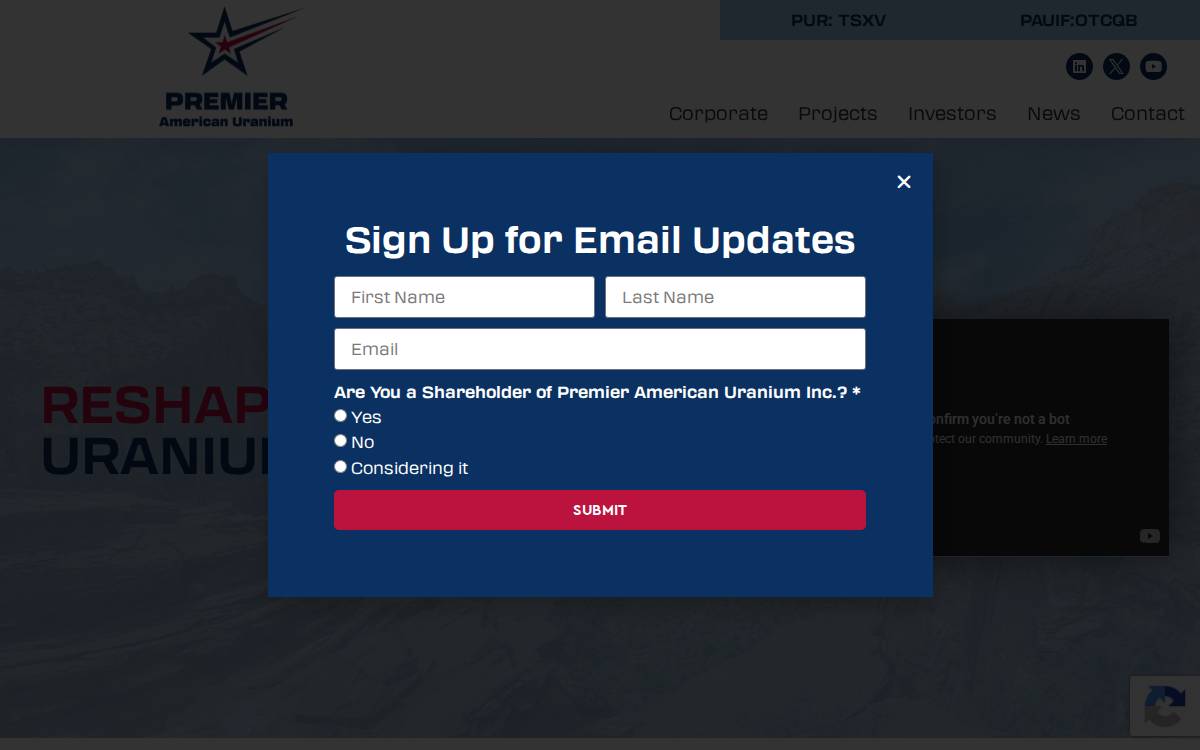 Premier American Uranium website preview