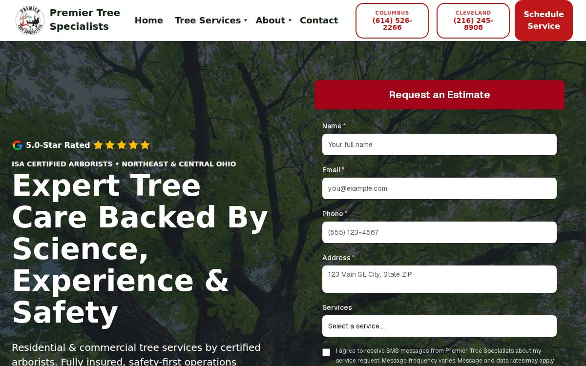 Premier Tree Specialists website preview