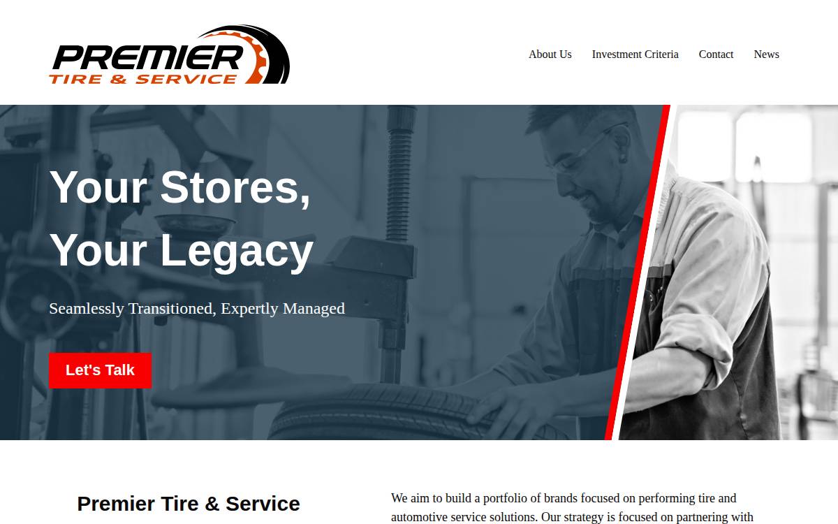 Premiertireandservice website preview