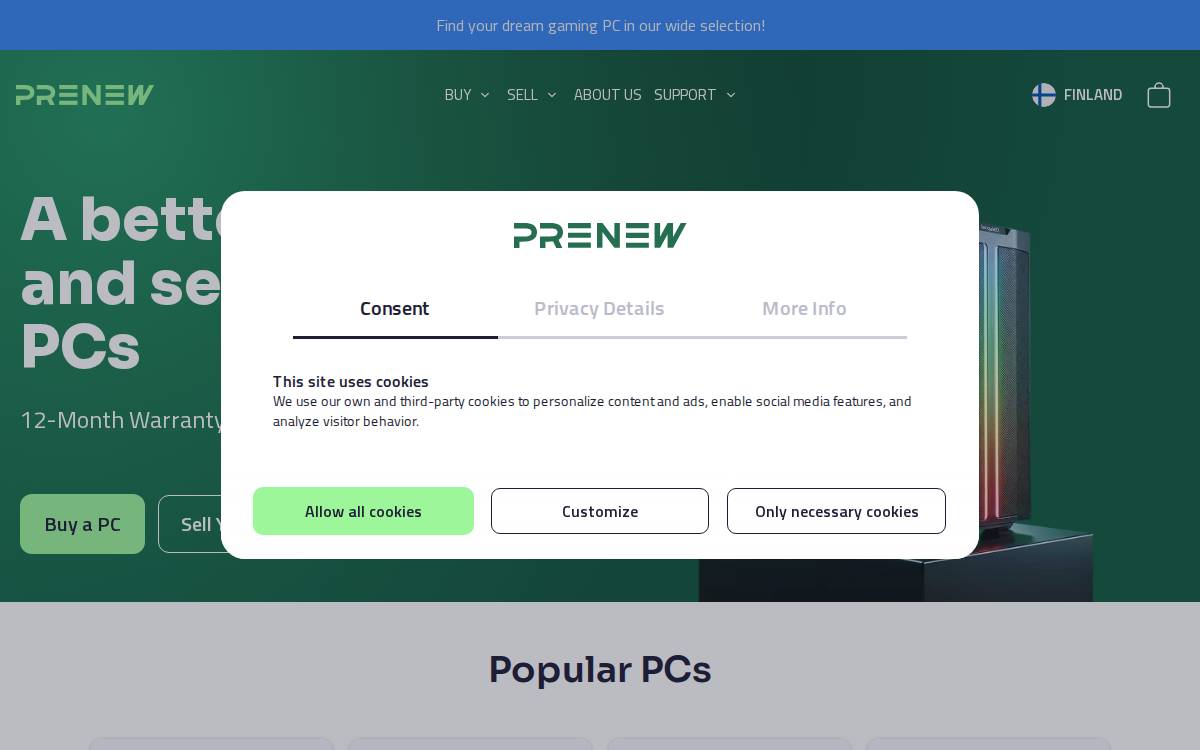 Prenew website preview
