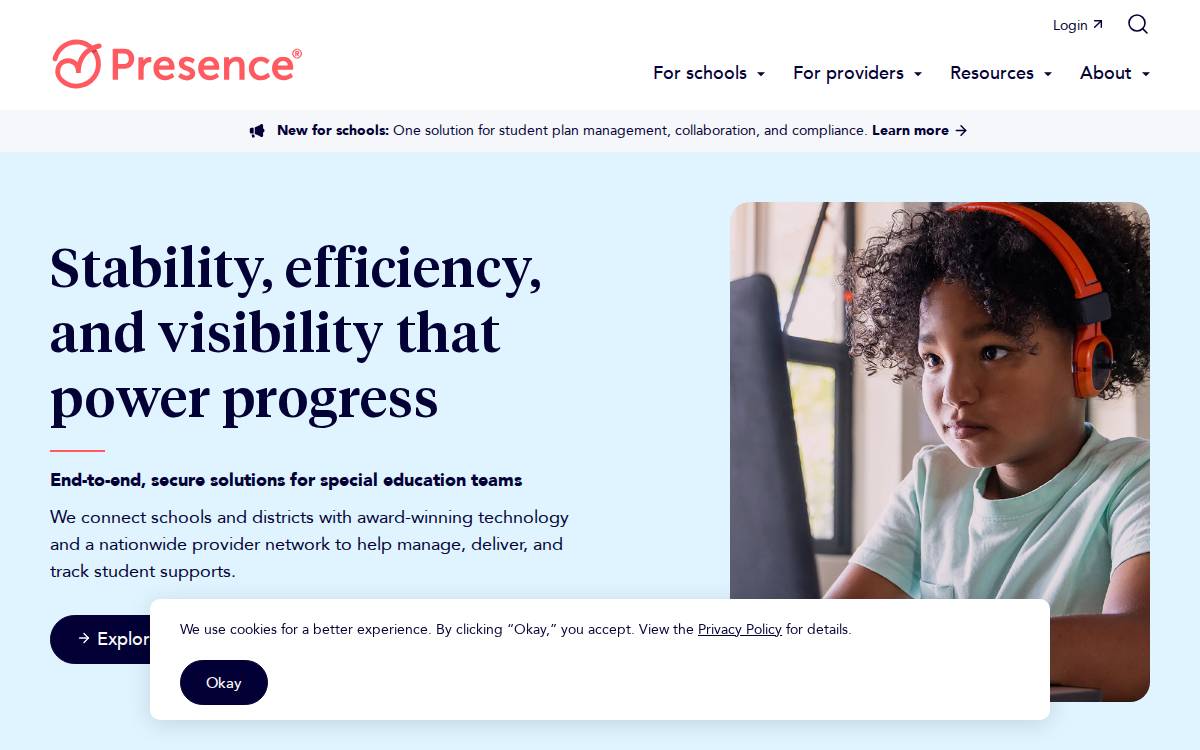 Presence learning website preview