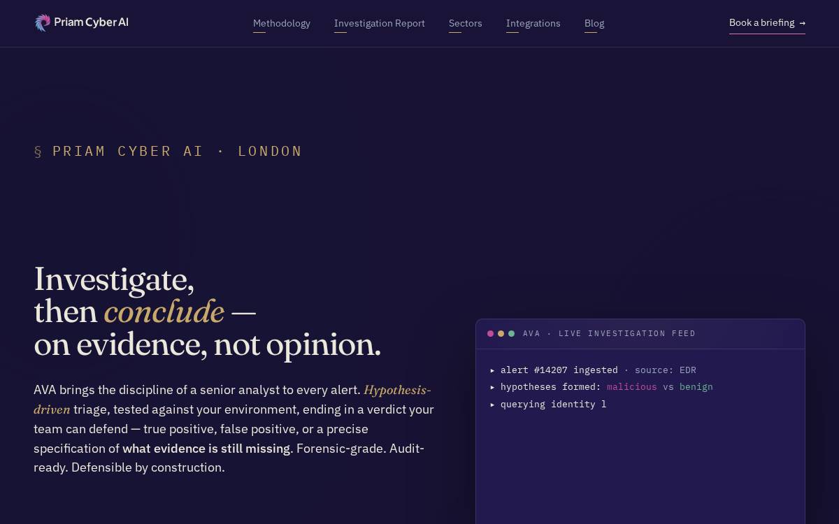 Priam website preview