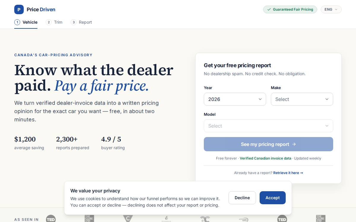 Price Driven Inc. Website website preview