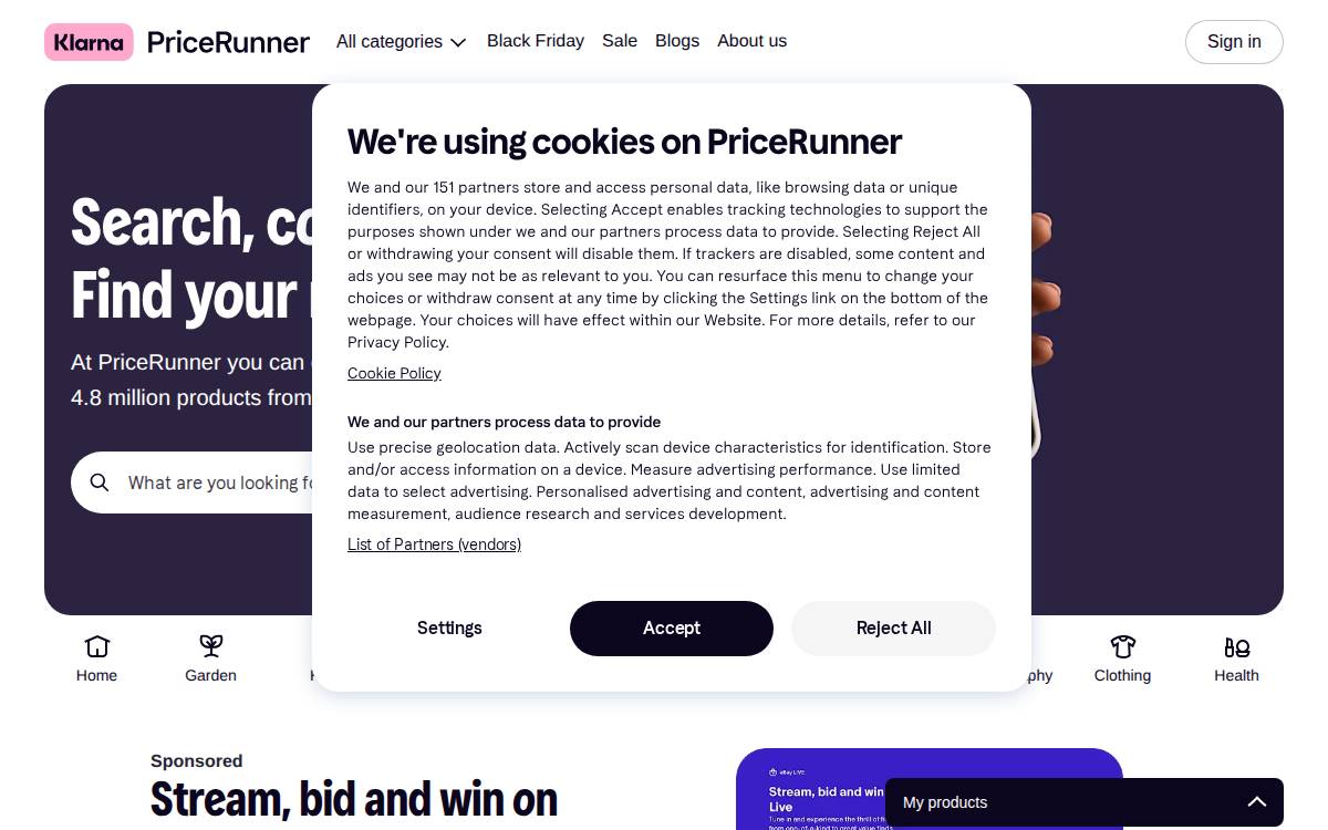 PriceRunner website preview