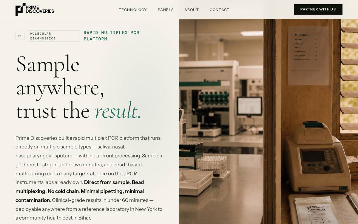 Prime Discoveries Biotechnology website preview