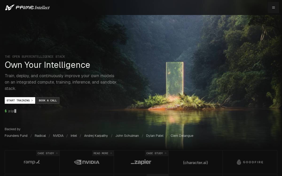 Prime Intellect website preview