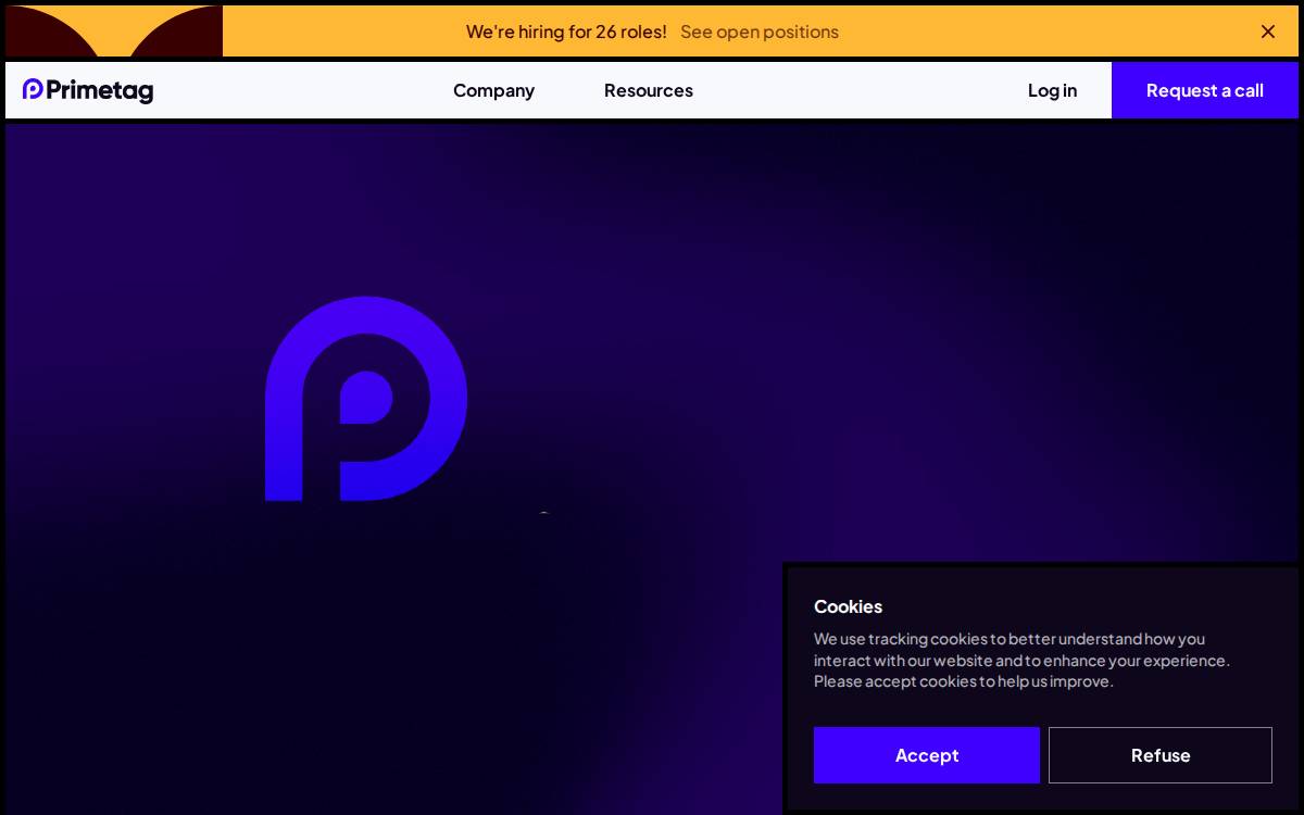 Primetag website preview
