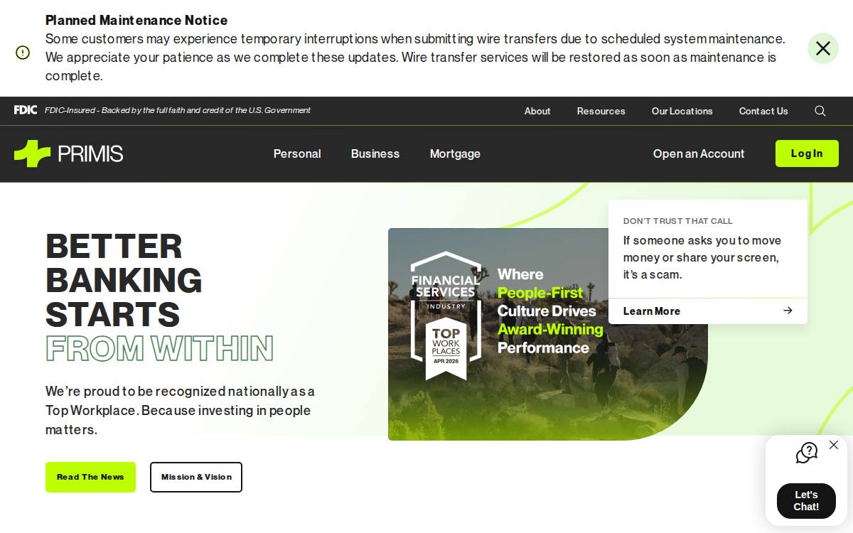 Primisbank website preview