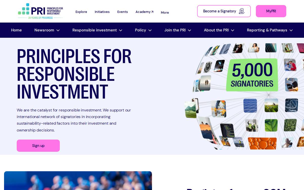 Principles for Responsible Investment (PRI) website preview
