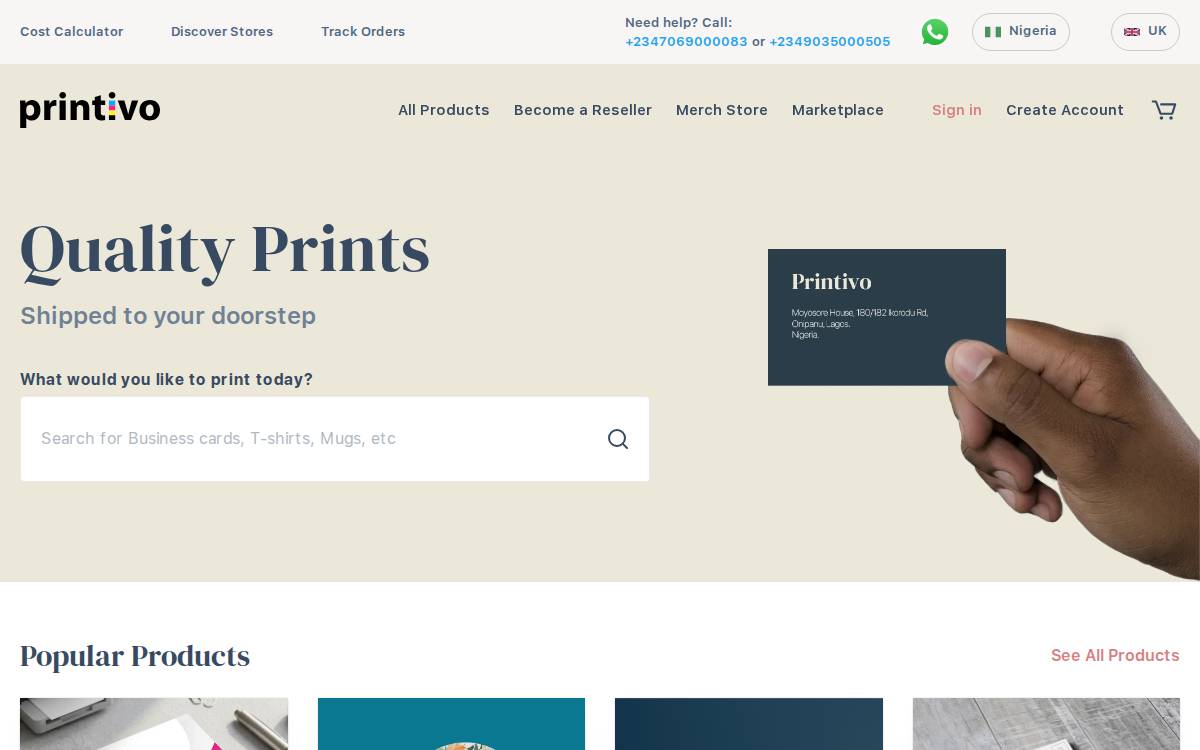 Printivo website preview