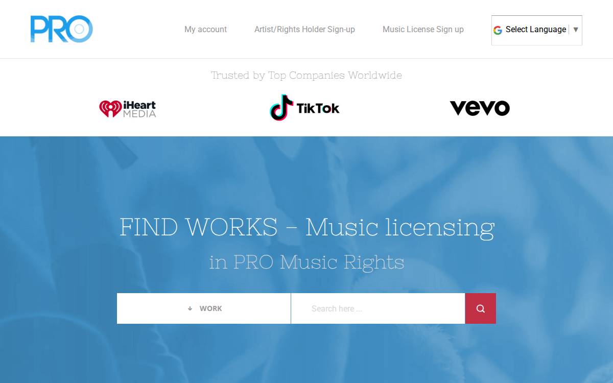 Pro Music Rights website preview