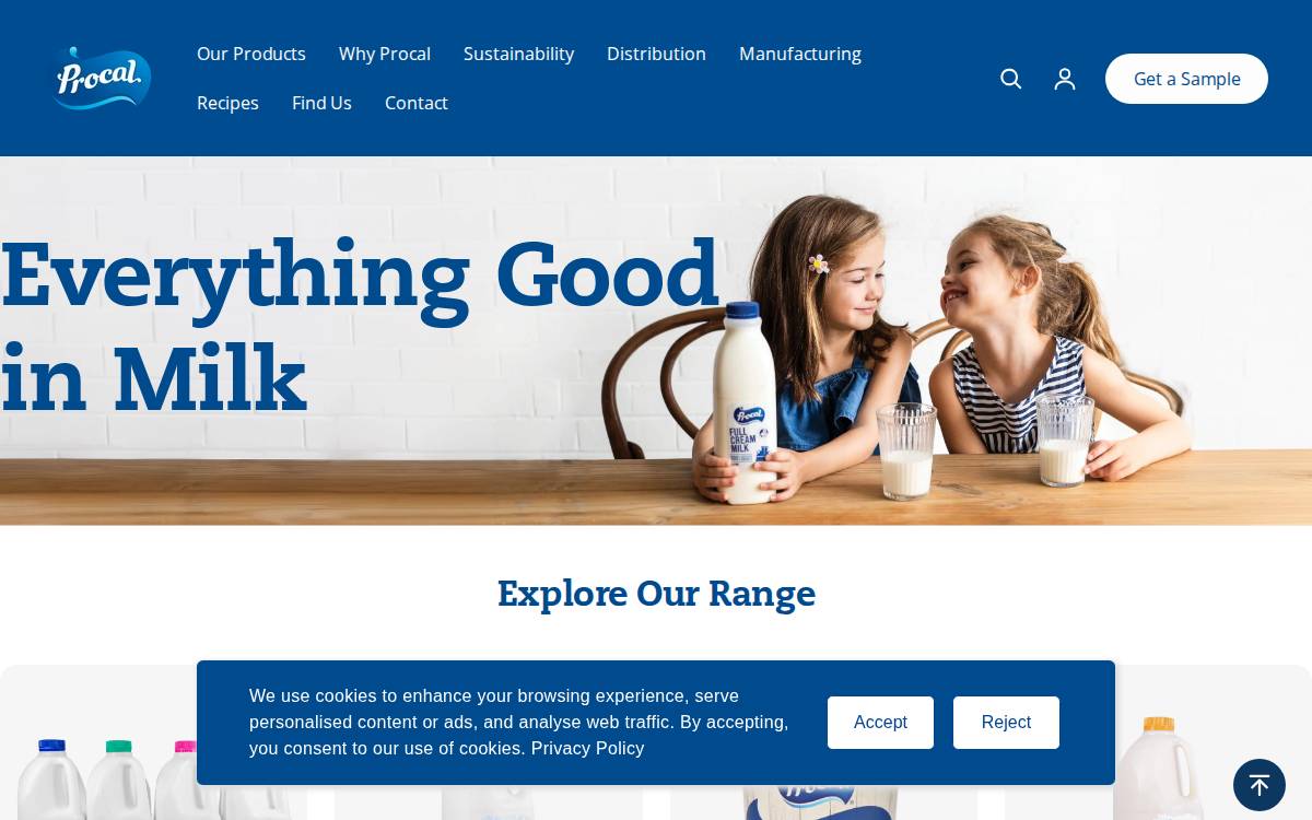 Procal Dairies website preview