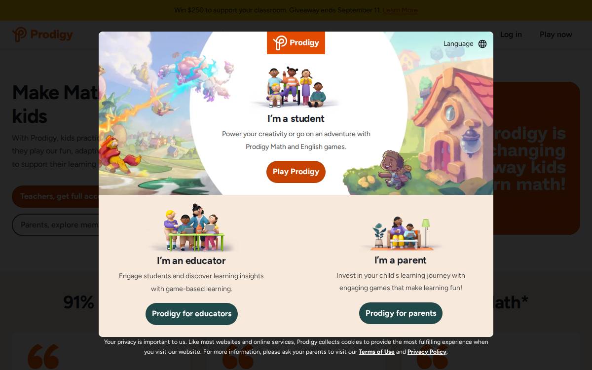 Prodigygame website preview
