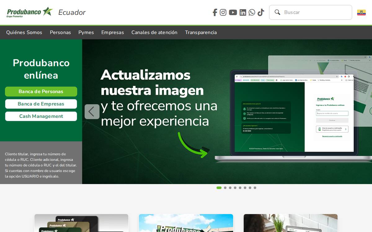 Produbanco website preview
