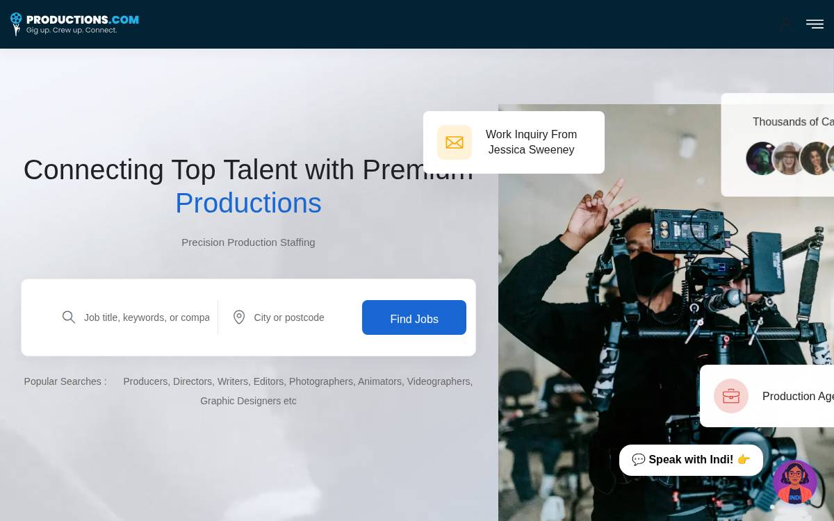 Productions website preview