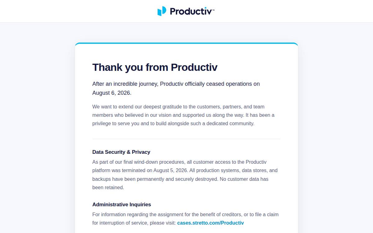 Productiv website preview