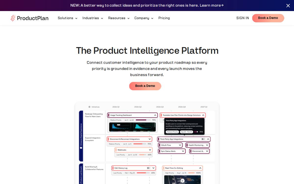 Productplan website preview
