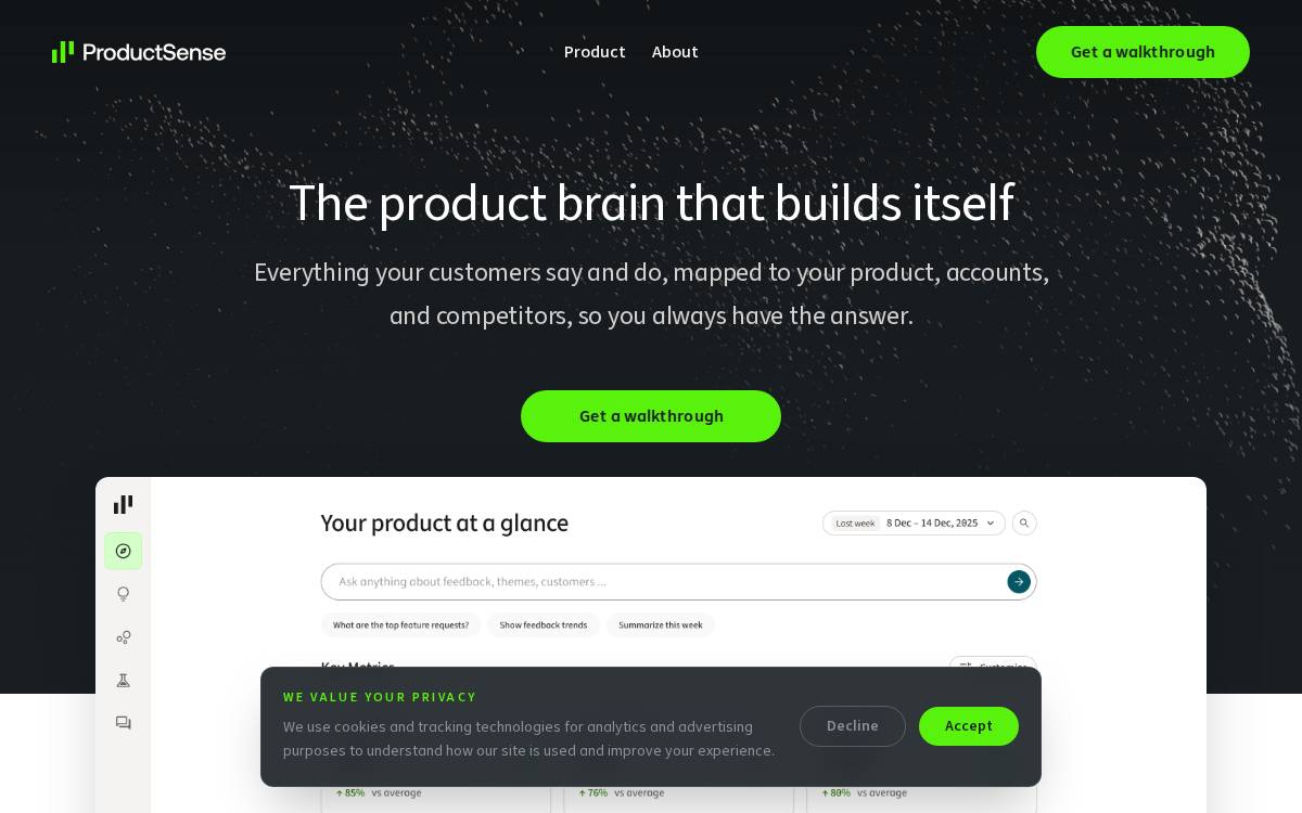 Productsense website preview