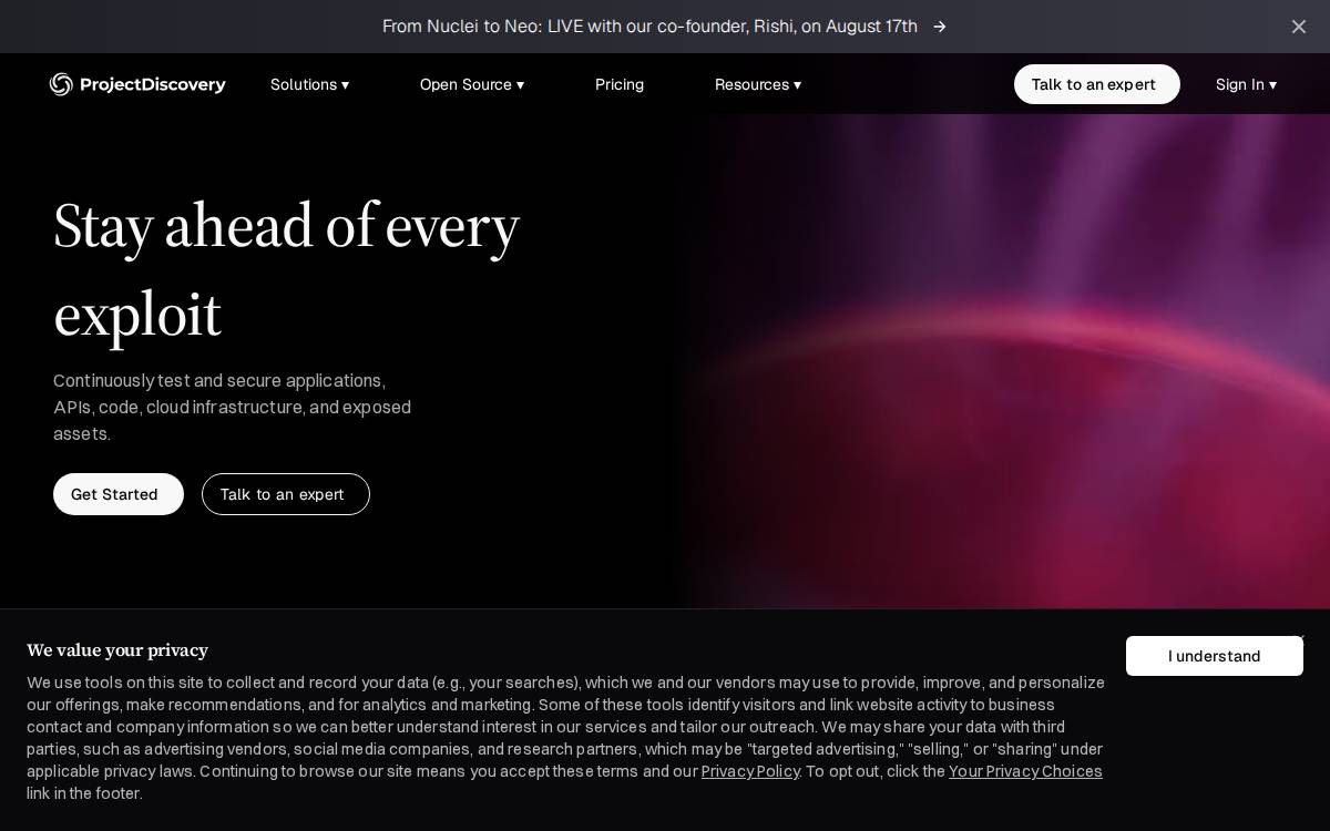 Project Discovery website preview