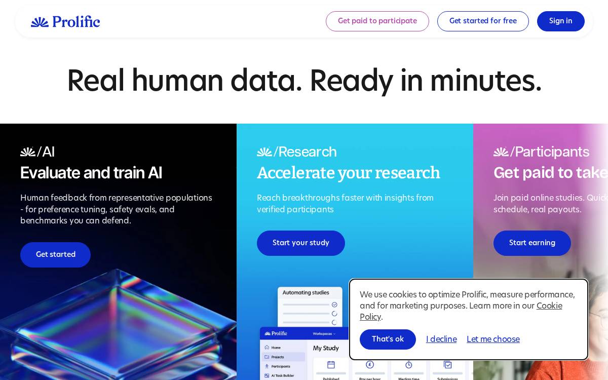 Prolific website preview