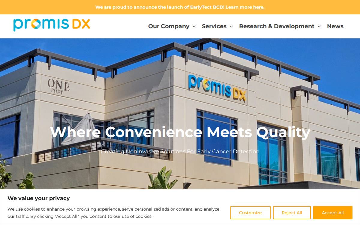 Promis Diagnostics, Inc website preview