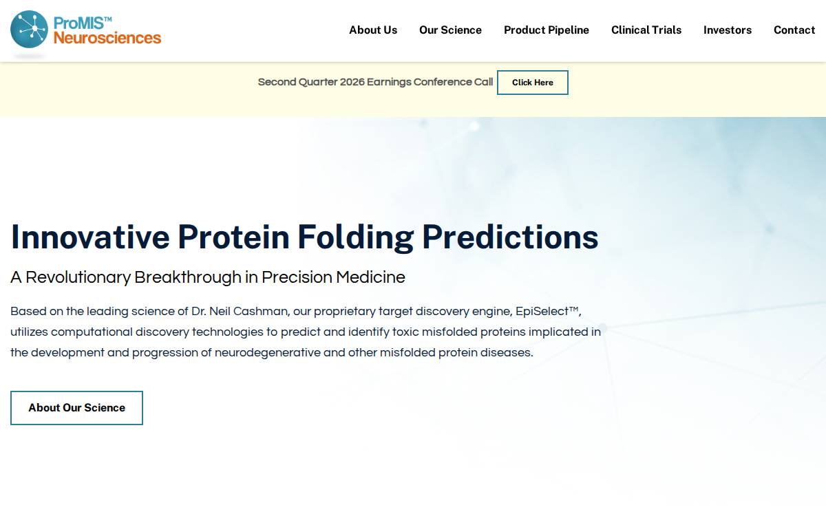 ProMIS Neurosciences website preview