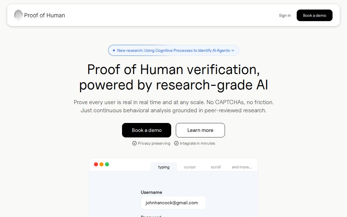 Proof of Human website preview