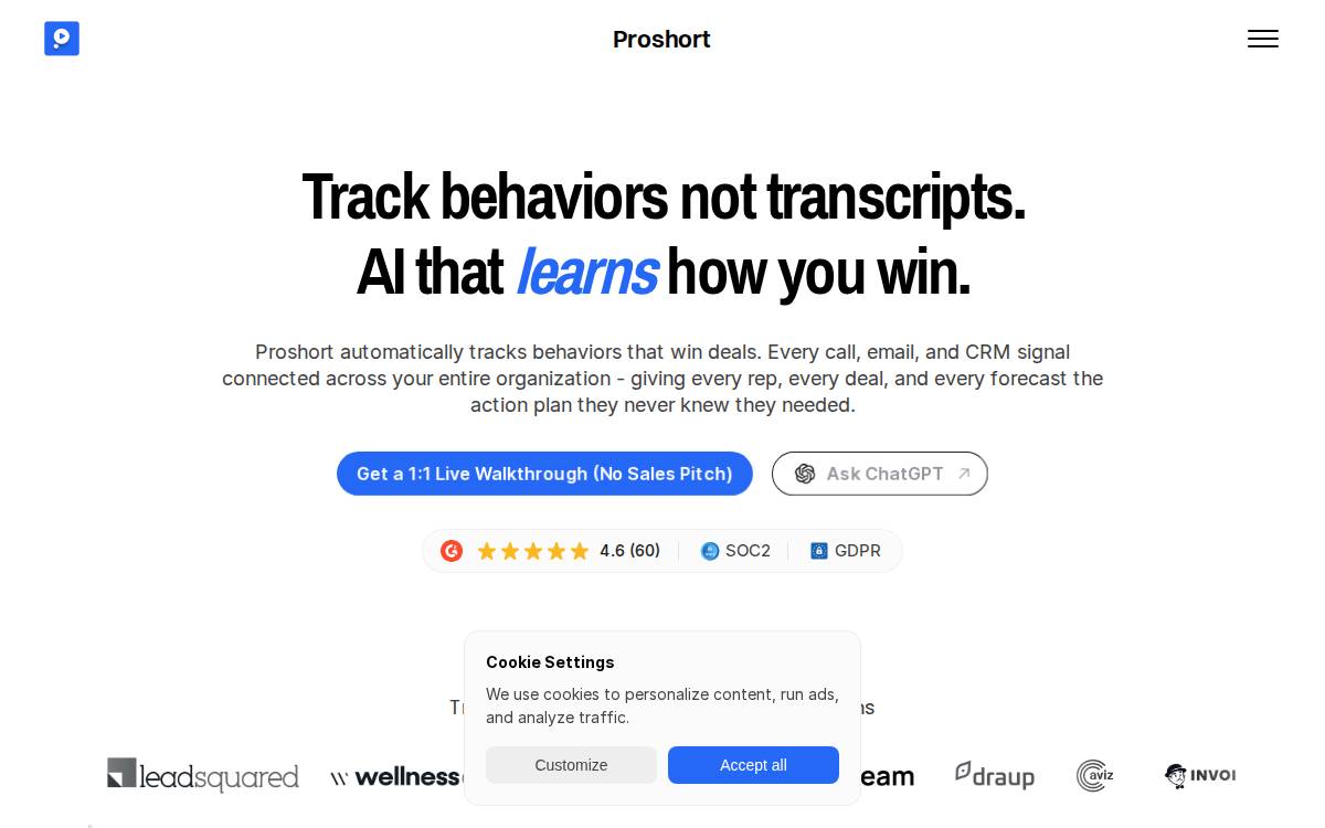 Proshort website preview