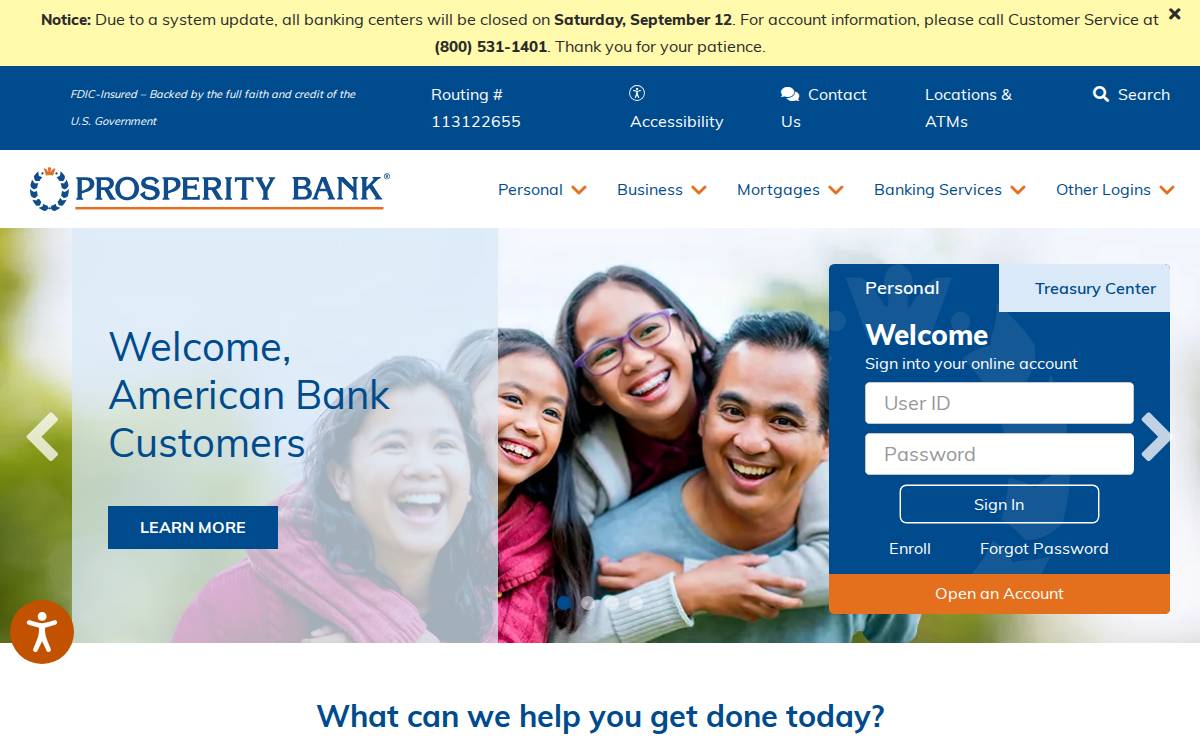 Prosperitybankusa website preview